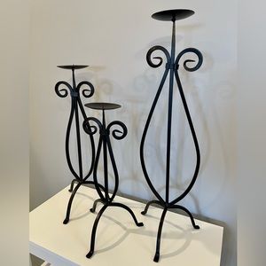 Set of 3 Tall Wrought Iron Candle Holders